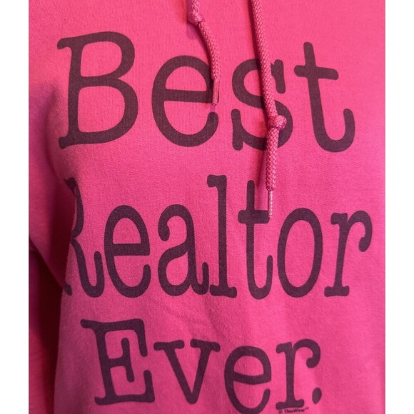 BEST REALTOR EVER. Bright PINK W/ BLACK Writing Hoodie Cotton Polyester SZ L - Picture 2 of 5